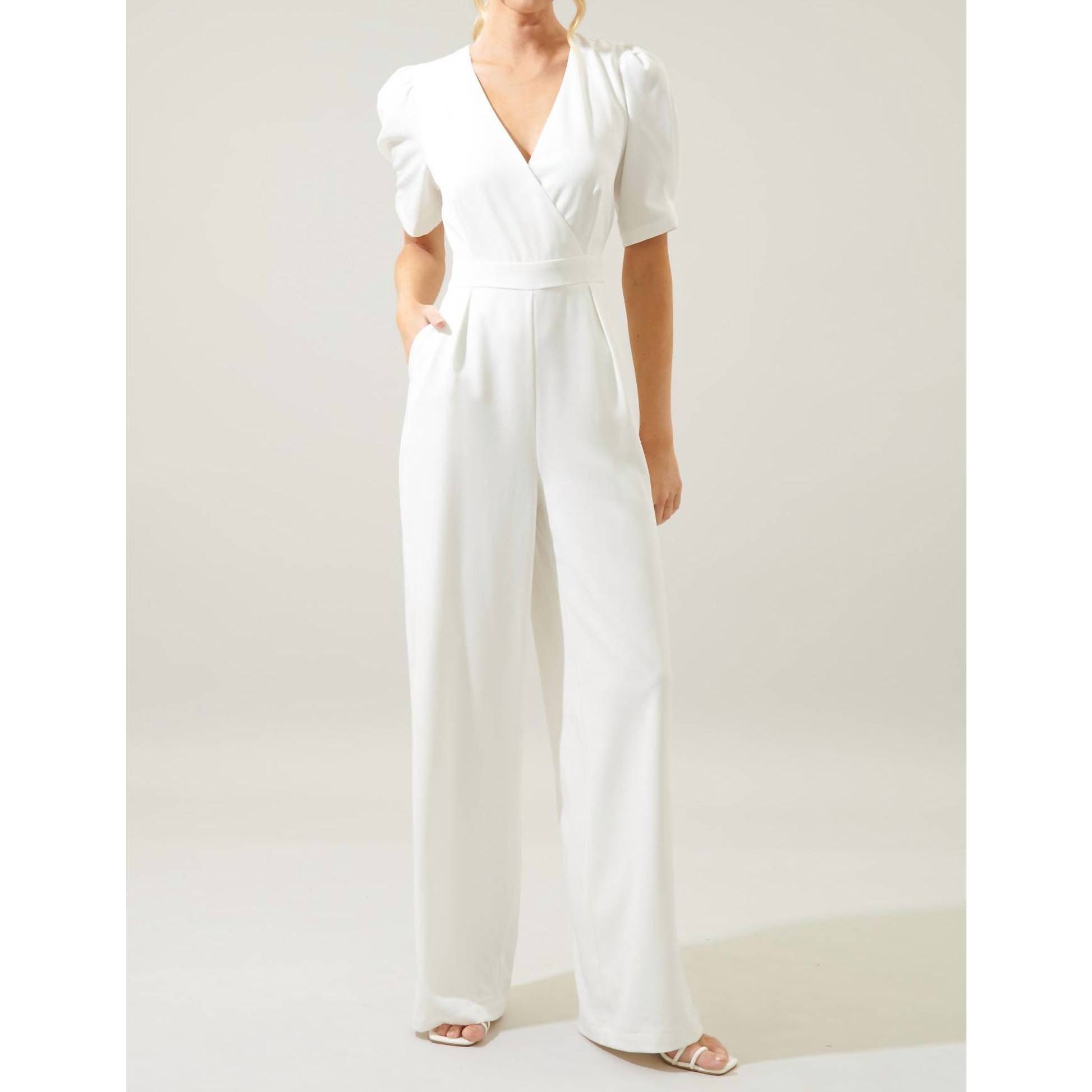 New Sugarlips Go Getter Wide Leg Surplice Jumpsuit In White